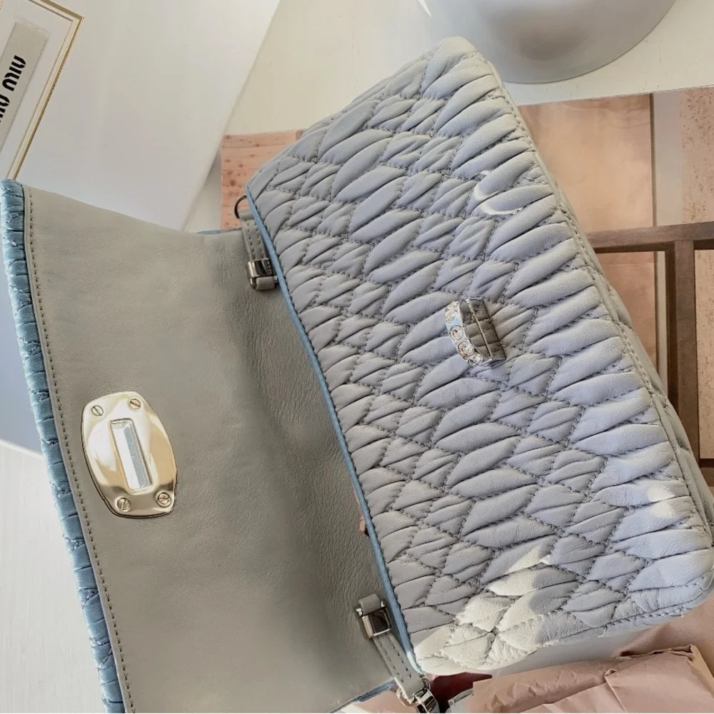 Miu Miu Quilted Blue and Gray Clutch - Picture 4 of 11
